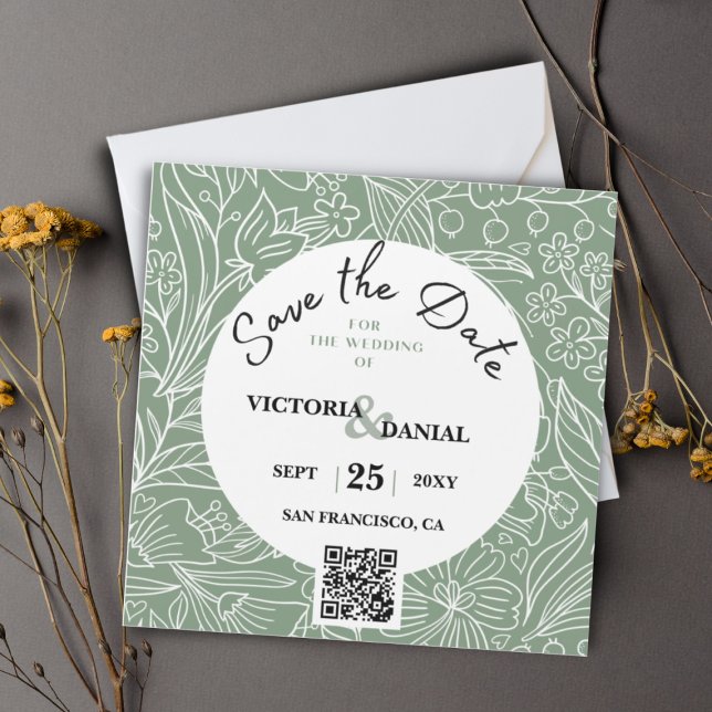 Código QR Boda de caligrafía floral verde moderna (Subido por el creador)