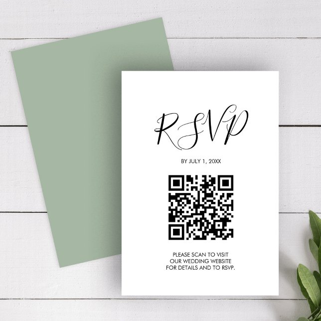 Código QR Boda RSVP Tarjeta de envoltorio verde de (QR code Wedding RSVP stationery Sage Green Enclosure Card)