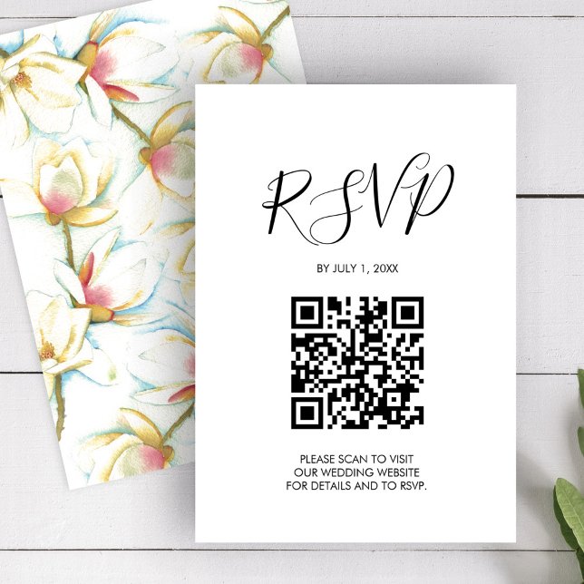 Código QR Boda RSVP Tarjeta de gabinete floral (QR code Wedding RSVP Floral Enclosure Card )
