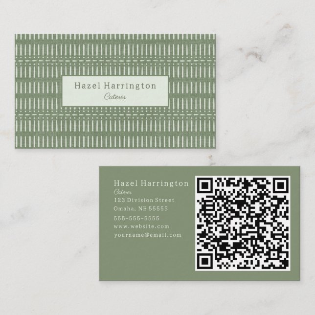 Código QR bohemio tarjeta de visita Sage Green Tri (Anverso / Reverso)