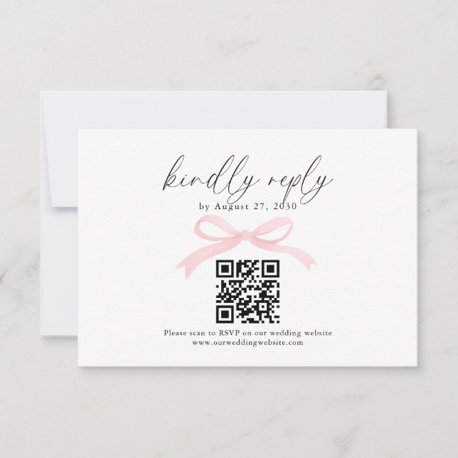 Código QR Chic Blush Rosa Lazo Cinta RSVP Boda (Anverso)