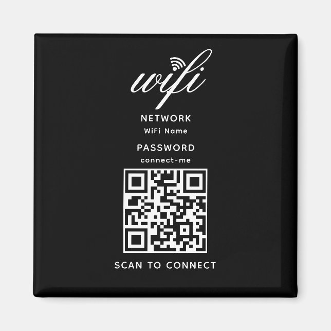 Código QR Contraseña Wifi Internet Imán Negro (Frente)