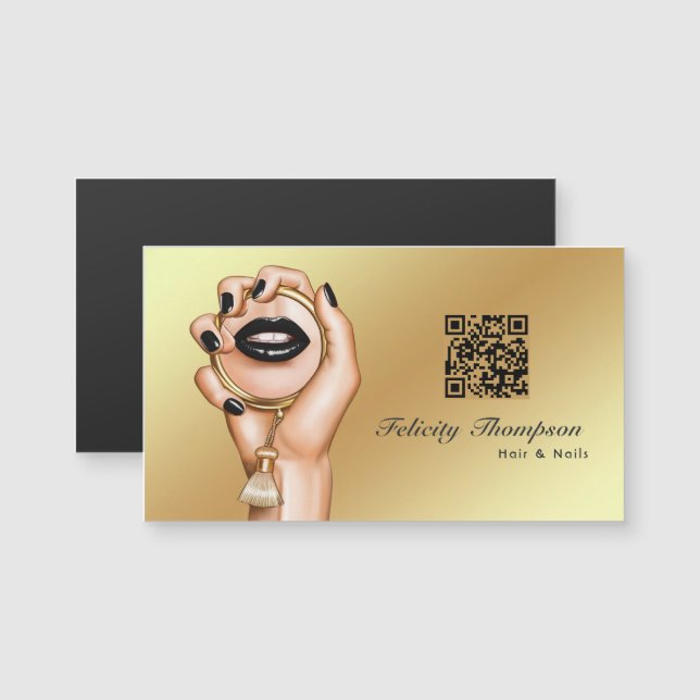 Código QR de artista de maquillaje negro y dorado (Anverso/Reverso)