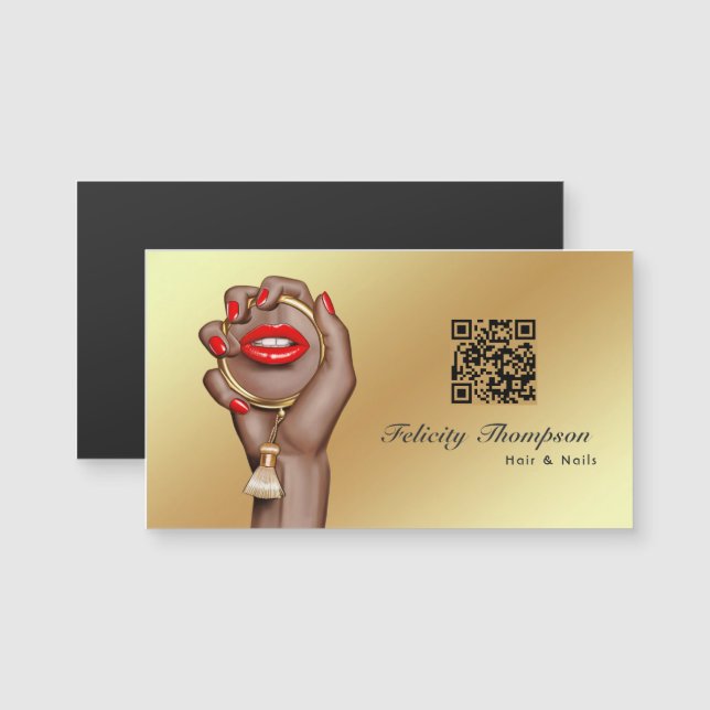 Código QR de Artista de maquillaje Rojo y Oro (Anverso/Reverso)