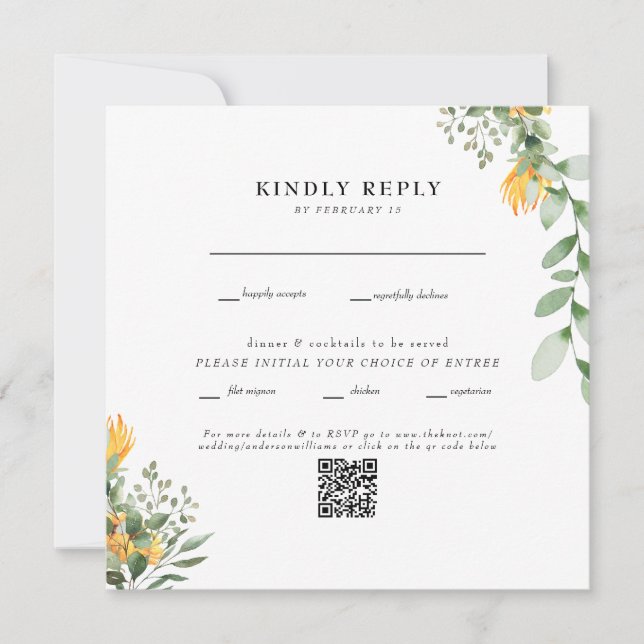 Código QR de boda cuadrado blanco de girasol moder (Anverso)