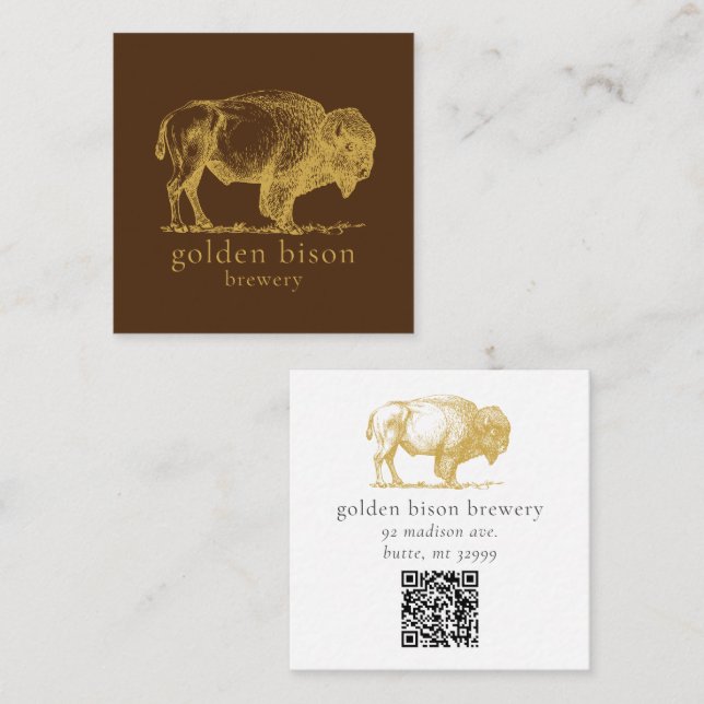 Código QR de búfalo de oro Tarjeta de Biz Brown Sq (Anverso / Reverso)