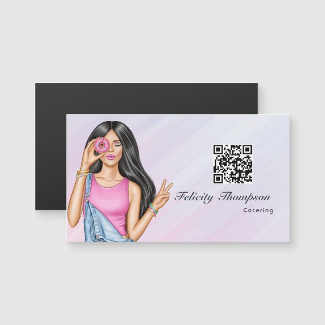 Código QR de catering de comida de la señora donut (Anverso/Reverso)