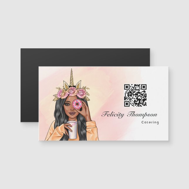 Código QR de catering de comida de la señora unico (Anverso/Reverso)