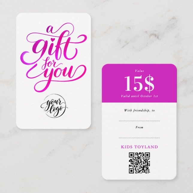 Código QR de cupón de descuento rosa caliente de m (Anverso / Reverso)