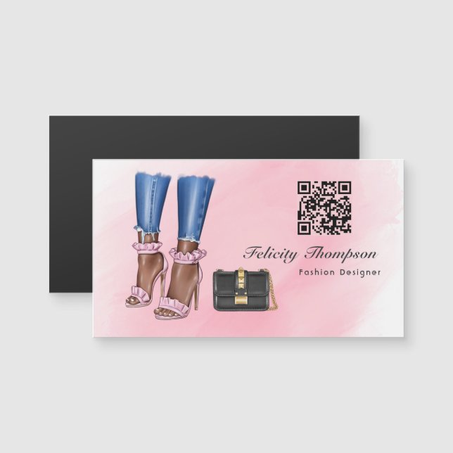 Código QR de diseñador de moda rosa y dorado (Anverso/Reverso)