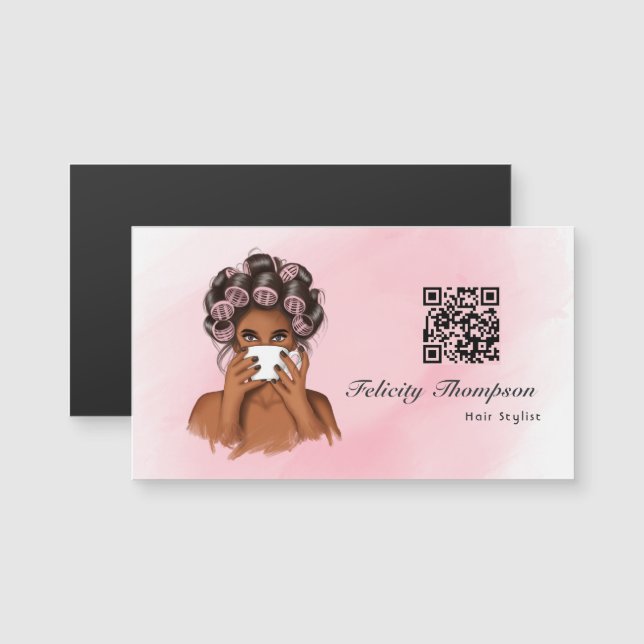Código QR de estilista de cabello rosa chic (Anverso/Reverso)