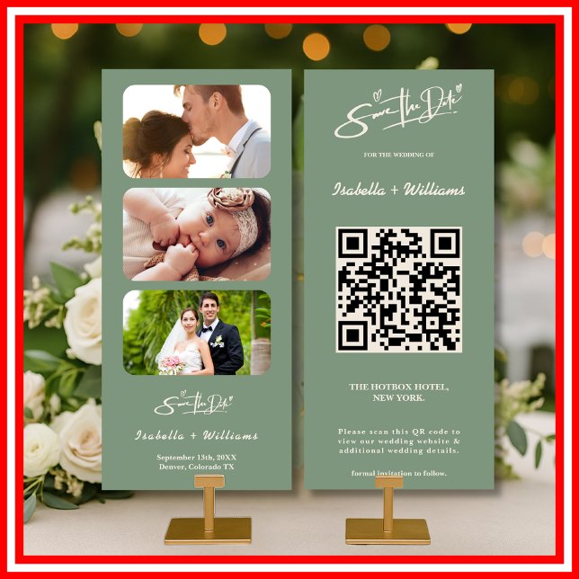 Código QR de Foto de Boda en Verde Salvia Save The (Subido por el creador)