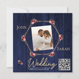 Código QR de Foto de Boda Simple Burgundy Azul Mar