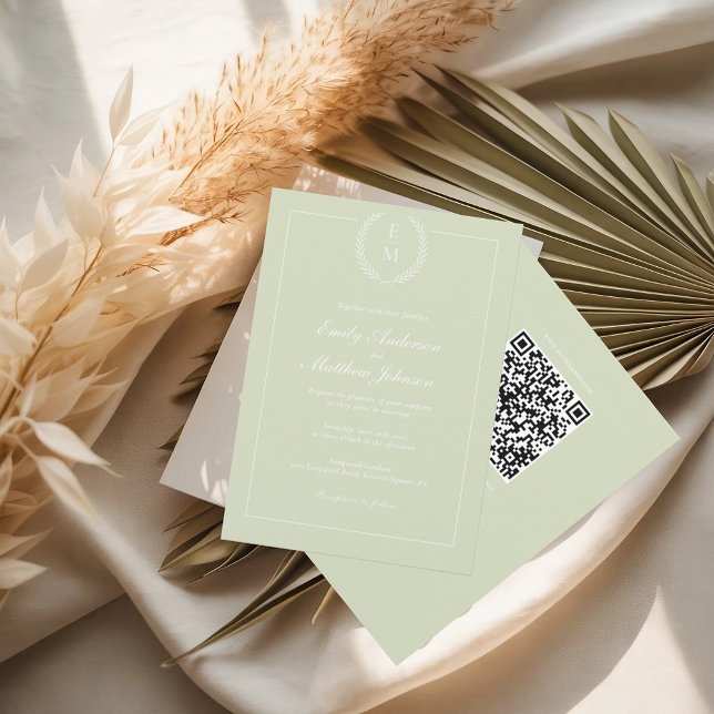 Código QR de invitación a matrimonio verde sabio (Subido por el creador)