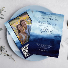 Código QR de Invitación de Boda con Acuarela Azul