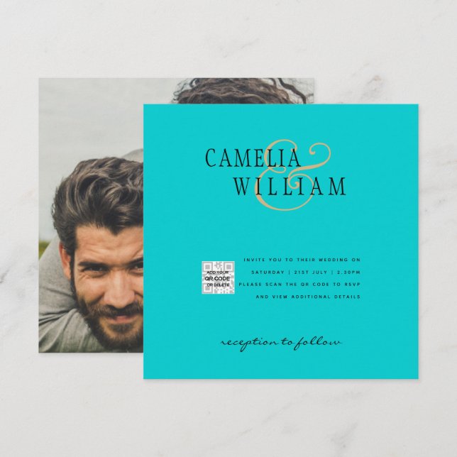 Código QR de Invitación de Boda con Foto de Turque (Anverso / Reverso)