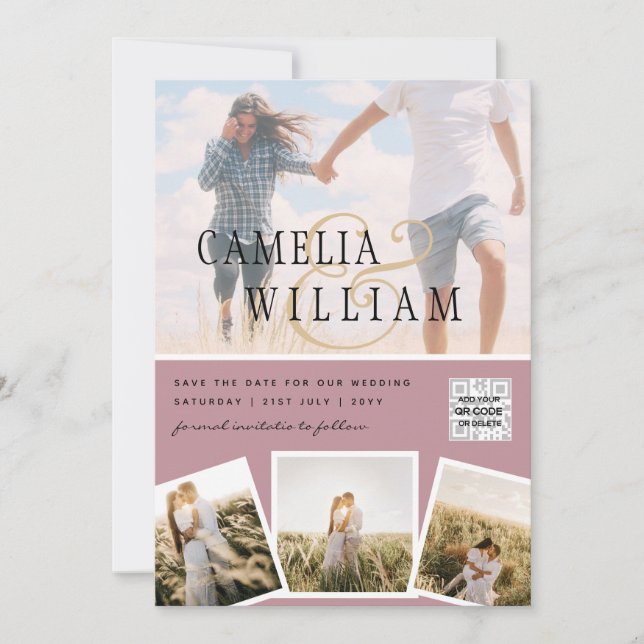 Código QR de Invitación de Boda con Foto Rosa Guar (Anverso)