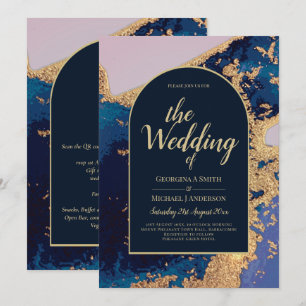 Código QR de invitación de boda de oro azul de Aga