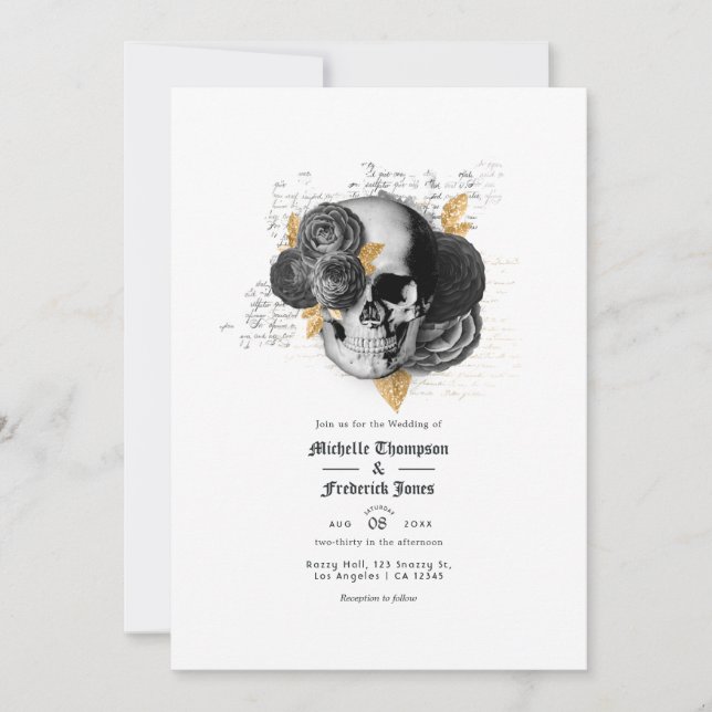 Código QR de invitación de boda floral gótica negr (Anverso)