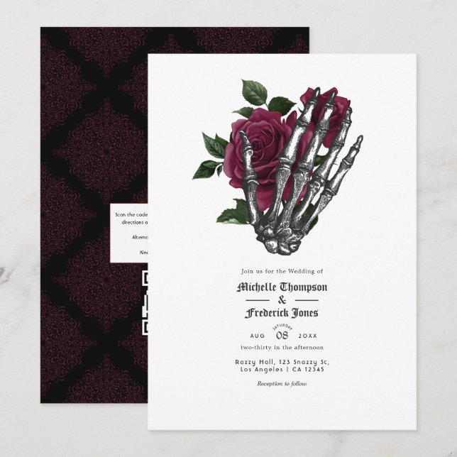 Código QR de Invitación de Boda Gótica Floral de B (Anverso / Reverso)