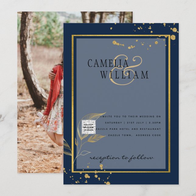 CÓDIGO QR DE INVITACIÓN DE BODAS FOTO GUARDAR LA F (Anverso / Reverso)