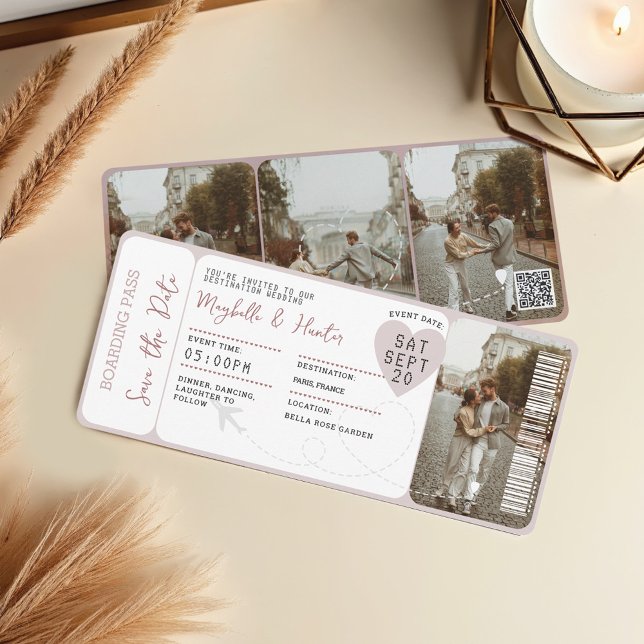 Código QR de la entrada de la tarjeta de embarque  (Destination Wedding Boarding Pass Ticket QR Code Invitation)