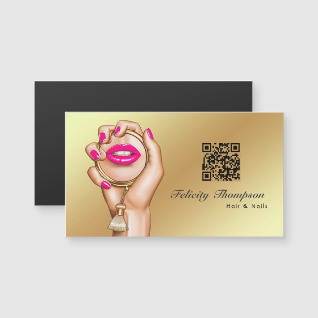 Código QR de maquilladora rosa y dorado (Anverso/Reverso)