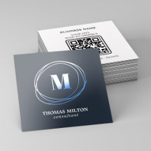 Código QR de monograma azul de tecnología genial 