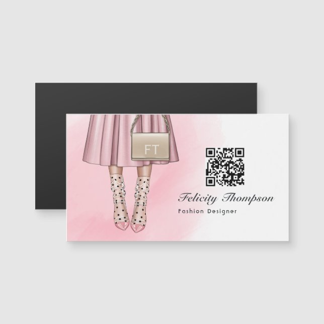 Código QR de monograma de diseñador de moda rosa (Anverso/Reverso)