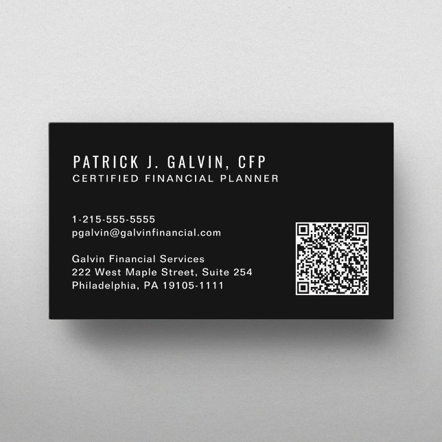 Código QR de Planificador Financiero Certificado C (CFP Certified Financial Planner QR Code Black Business Card)
