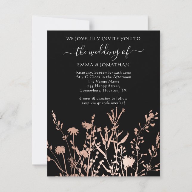 Código QR de presupuesto Floral Prado Negro Blanco (Anverso)