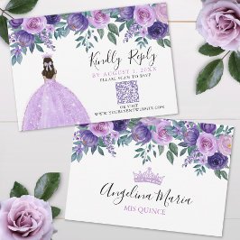 Código QR de Quinceanera con Flor Púrpura RSVP