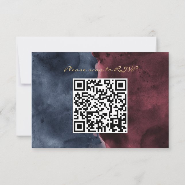 Código QR de respuesta de boda con acuarela azul m (Reverso)