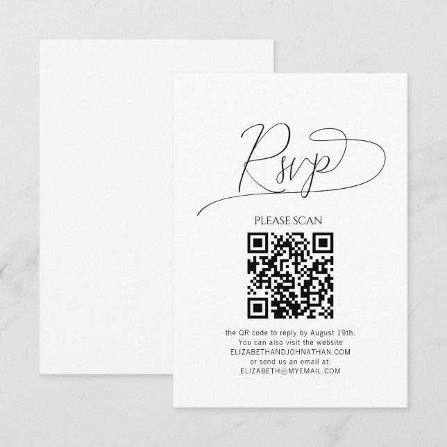 Código QR de respuesta de boda con guión minimalis (Anverso / Reverso)