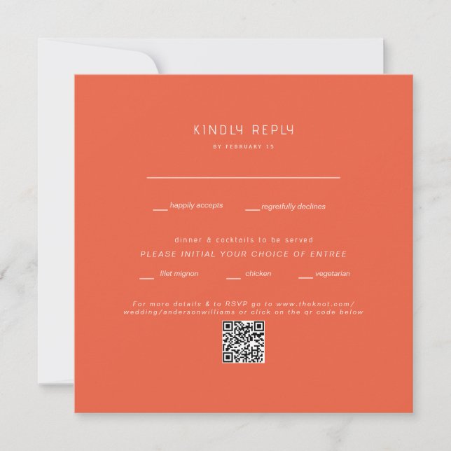 Código QR de respuesta de boda de mandarina cuadra (Anverso)