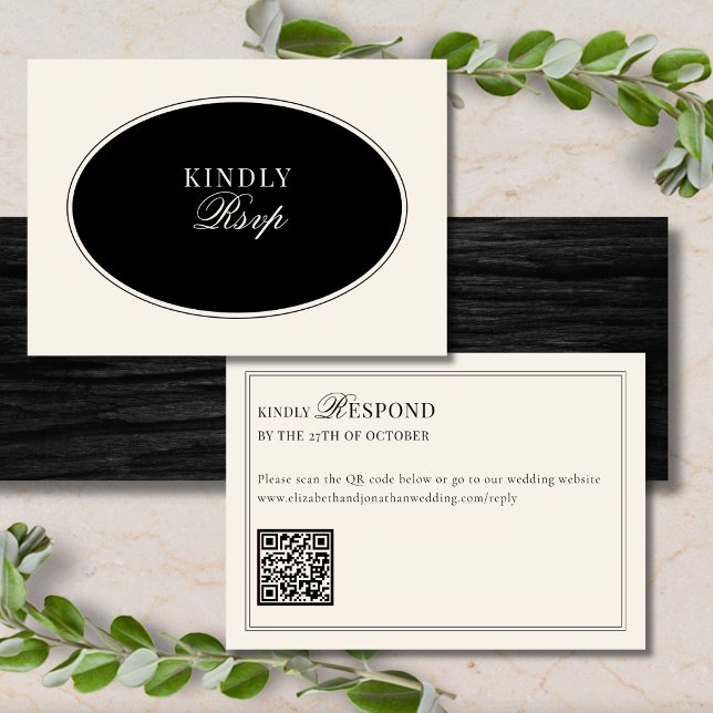 Código QR de respuesta de boda elegante marfil neg (Subido por el creador)