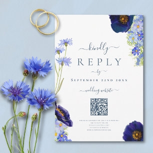 Código QR de respuesta de boda floral azul elegant
