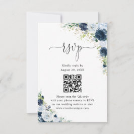 Código QR de respuesta de boda floral azul marino 