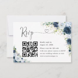 Código QR de respuesta de boda floral azul marino 