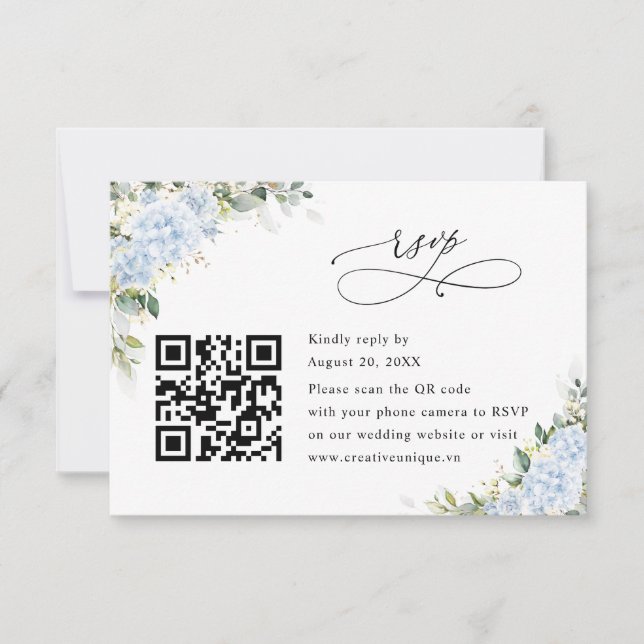 Código QR de respuesta de boda floral de Hortensia (Anverso)