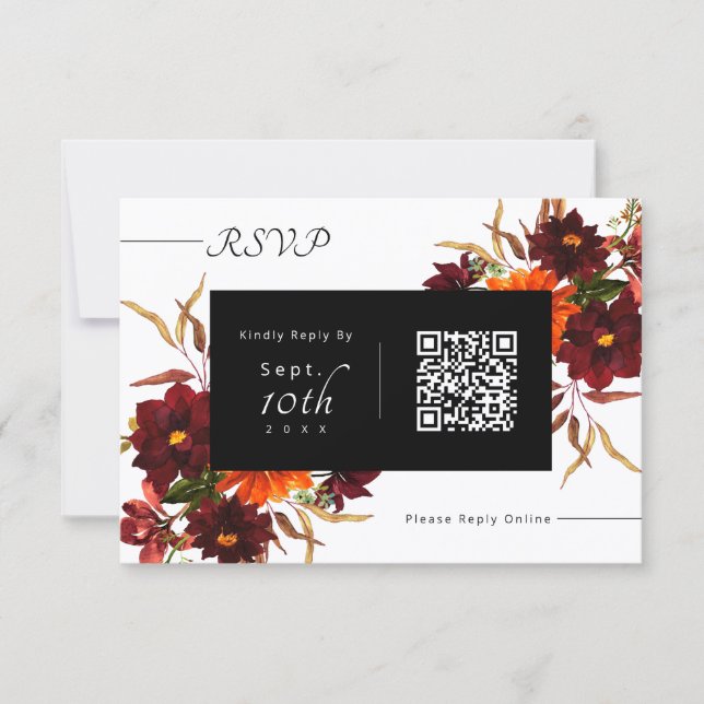 Código QR de respuesta de boda floral otoñal rústi (Anverso)