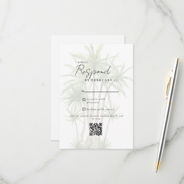 Código QR de respuesta de boda tropical blanca mod (Anverso/Reverso In Situ)