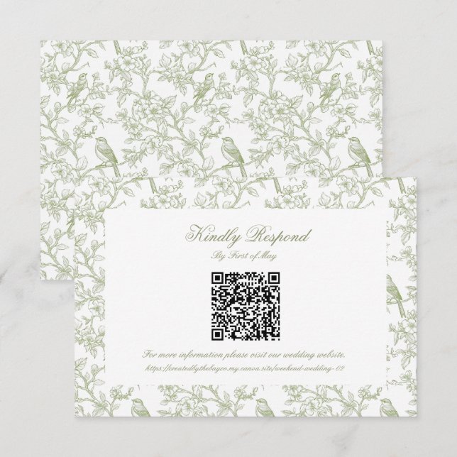 Código QR de respuesta floral verde clásico y toil (Anverso / Reverso)