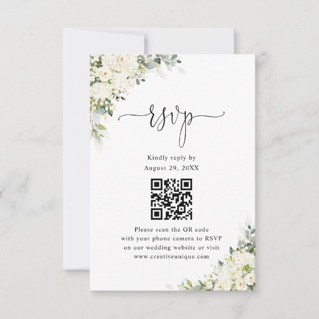 Código QR de respuesta para boda de flores blancas (Anverso)
