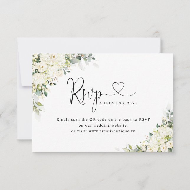 Código QR de respuesta para boda de flores blancas (Anverso)
