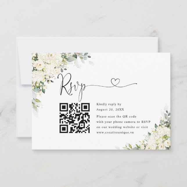 Código QR de respuesta para boda de flores blancas (Anverso)