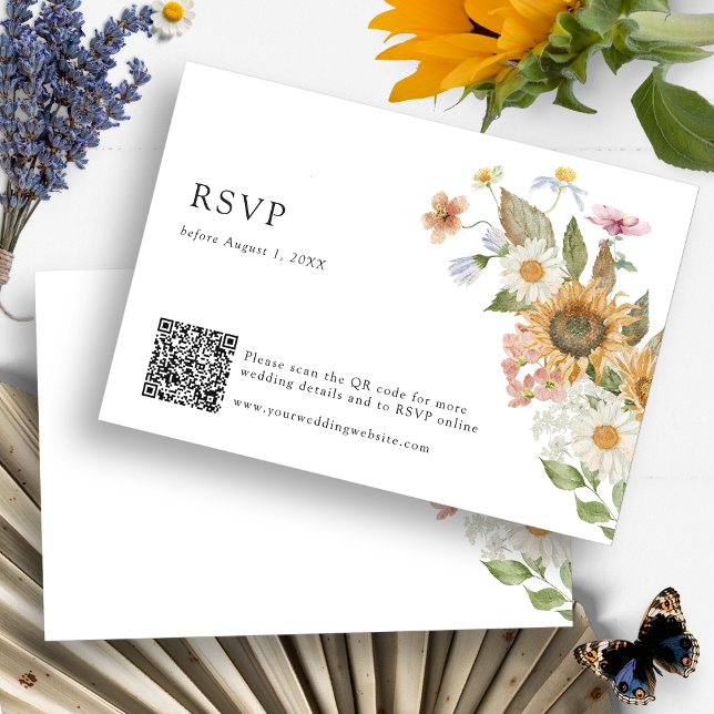 Código QR de respuesta para girasoles (Boho Wildflower Sunflower Watercolor Floral RSVP Card QR Code by Painted Paperie
)