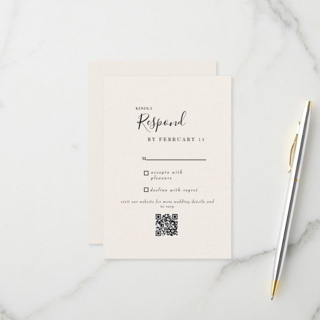 Código QR de respuesta RSVP de boda moderna crema (Anverso/Reverso In Situ)