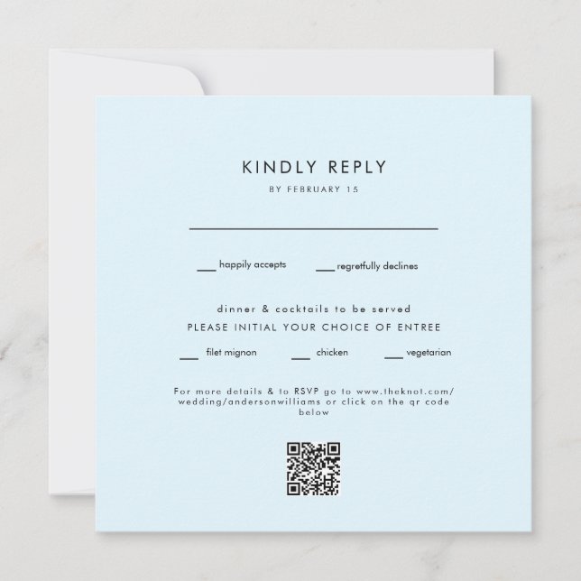 Código QR de RSVP de boda cuadrado azul hielo mode (Anverso)
