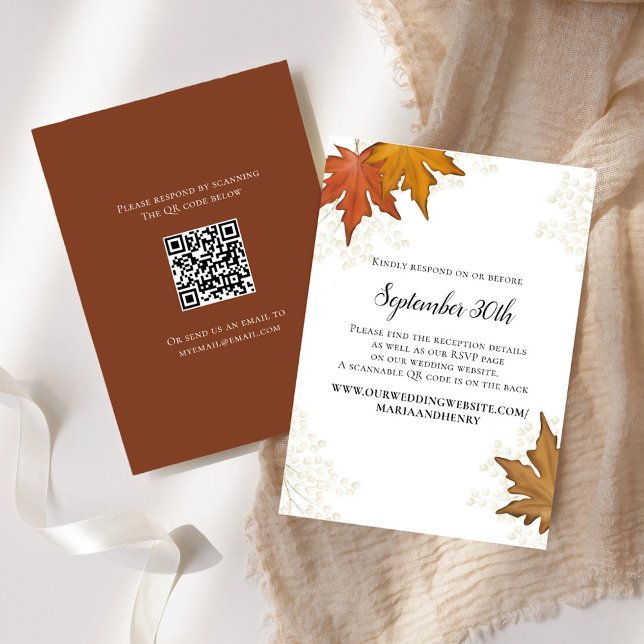 Código QR de RSVP de Boda de Hojas de Otoño (Fall and Autumn Wedding Invitation RSVP Cards. )